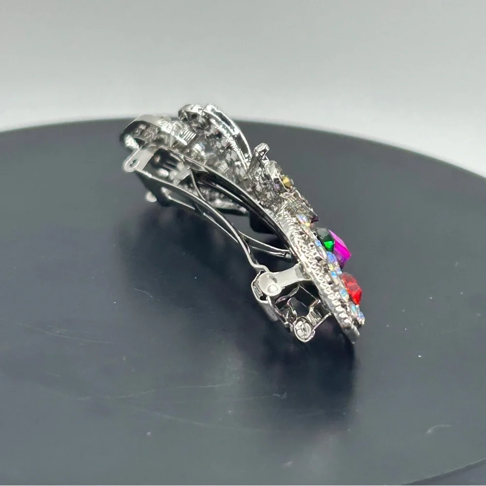 Whimsical Silver Multicolored Butterfly Hair Barrette